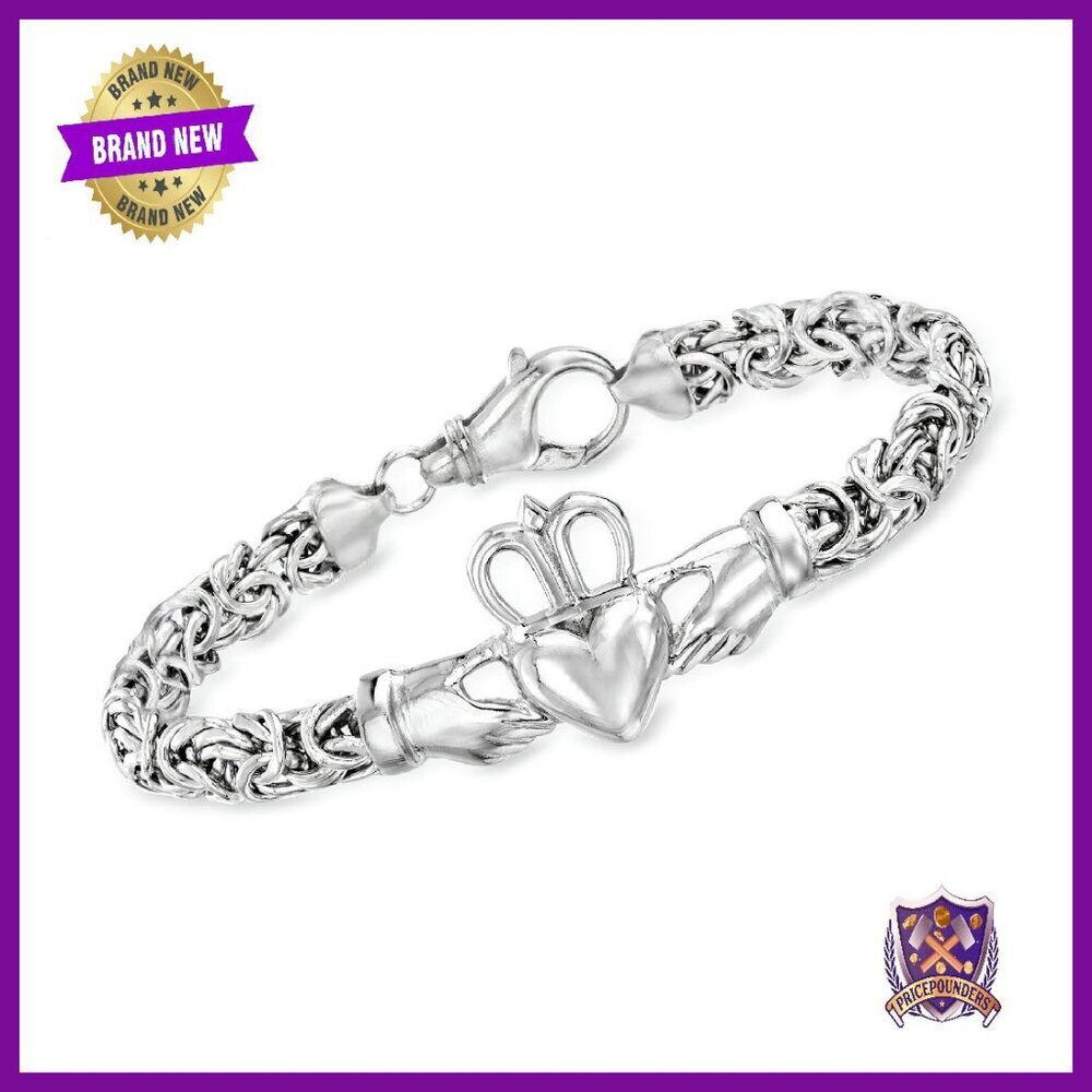 Sterling Silver Byzantine Claddagh Bracelet 7 Inch Lobster Clasp